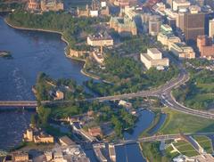 Victoria Island in the Ottawa River connected by bridge to City of Ottawa