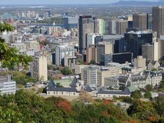 downtown Montreal skyline with Mount Royal in the background