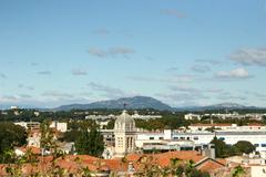 Steeple of the church of the former convent of the Sisters of St-Joseph with Pic Saint-Loup in the background