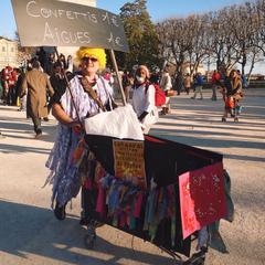 Group of people in traditional costumes participating in Occitan Carnival