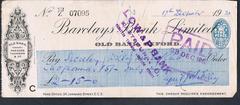 Barclays Bank cheque from 1920