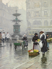 Paul Fischer painting of Stork Fountain in Copenhagen