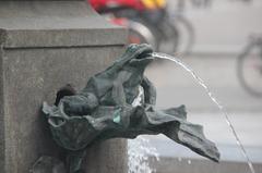 Detail of a frog sculpture at the Stork Fountain in Copenhagen, Denmark