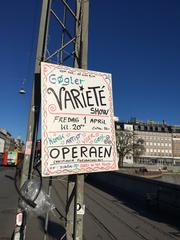 Poster for Gøgler Varieté Show at the Opera, Christiania displayed on Queen Louise's Bridge, Copenhagen