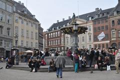 Gammeltorv in Copenhagen, Denmark with Caritas Well fountain