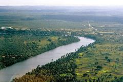 Aerial view of Barreirinhas with Preguiças River