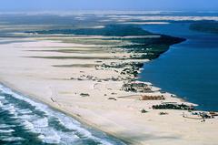 Aerial view of Caburé Bar and Preguiças River estuary in Barreirinhas, Maranhão, Brazil