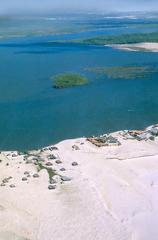 Aerial view of Caburé Village on Preguiças River in Barreirinhas, Maranhão, Brazil