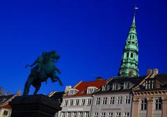 Højbro Plads in Copenhagen with historic buildings and equestrian statue