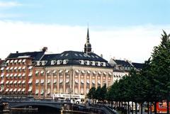 panoramic view of Copenhagen with waterfront buildings