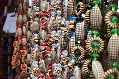 colorful necklaces displayed on a table