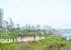 aerial view of Lima with buildings and coastline