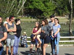 Participants walking through Horto Florestal of São Paulo during the historical hike on April 27, 2019.