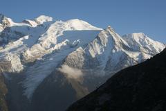 View from plateau above Les Houches with higher mountains of Savoy