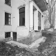 detail of partially plastered wall with visible foundation at Veenklooster