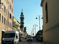 Battaglia Terme town square with statue and buildings