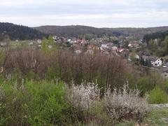 view from Wielkanoc to Tyniec with Ostra Góra in the background