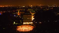 Nighttime art installation by Renaud Auguste-Dormeuil at Square Louise-Michel during 2011 Nuit Blanche in Paris