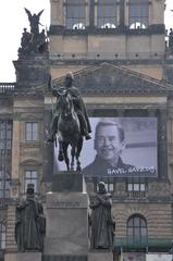 Picture of President Václav Havel on National Museum building at Wenceslas Square in Prague