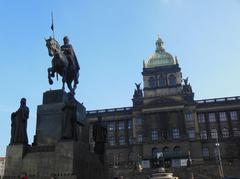 Statue of Saint Wenceslas and the National Museum at Wenceslas Square in Prague