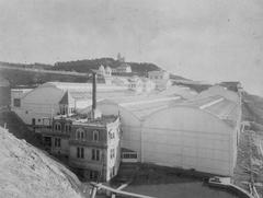 Old image of the outside of the Sutro Baths looking south