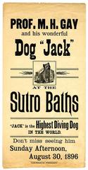 Broadside of Prof. M.H. Gay and his dog Jack at the Sutro Baths, 1896