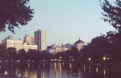 View looking southeast across Harlem Meer in Central Park, New York City.