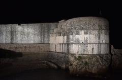 castle surrounding the Old City in Dubrovnik at night