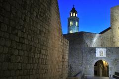 Ploce Gate and the bell tower of the Dominican Church in Dubrovnik