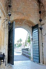 Main Gate in Croatia with large counterweights attached to chains