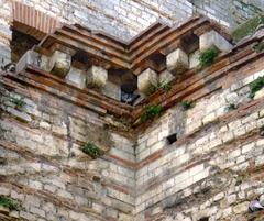 Detailed view of ancient walls at the Arles Thermes in France