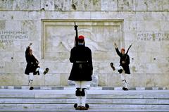 soldiers standing guard at Tomb of the Unknown Soldier in Athens