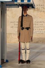 Evzone soldier at the Monument to the Unknown Soldier in Athens, Greece