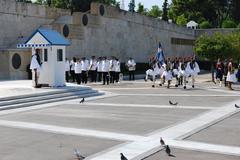 changing of the guard at the Greek Parliament on August 2, 2009, in Athens