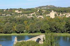 Pont Saint-Bénézet and Tour le Bell in Avignon with Les Hauts de Villeneuve in the background