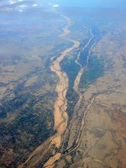 Aerial view of Grand Anicut and Kaveri River in India