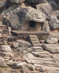 Cave in Udhayagiri fort resembling a snake's mouth in Bhubaneswar, India