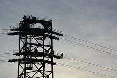 view of cable car tower installation above the Penfeld River in Brest, France