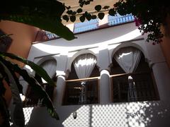 courtyard of Riad Ineslisa in Marrakesh with traditional Moroccan architecture