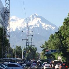 View of Big Almaty Peak from city streets