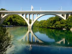 Geneva bridge at the confluence of the Arve and Rhône rivers