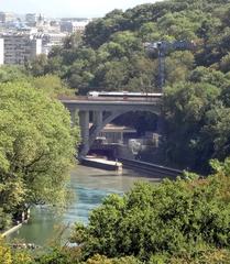 View of the Rhône River towards Geneva from Pont-Butin