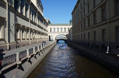 Hermitage Bridge over Winter Canal in Saint Petersburg