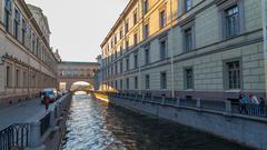 Saint Petersburg at sunset with prominent buildings and bridges