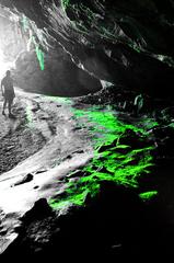 person exiting a cave near Athens, Greece