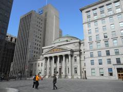 Bank of Montreal headquarters building on Saint-Jacques Street, Montreal with Royal Trust building on the right