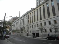 View of the Bank of Montreal and its headquarters on Saint-Jacques Street, Montreal, from Saint-Antoine Street