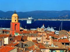 Aerial view of Saint-Tropez showing the port and bell tower