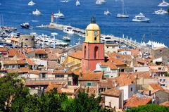 Aerial view of Saint-Tropez including the church and the lighthouse