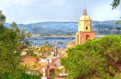 Clocher Saint-Tropez seen through vegetation